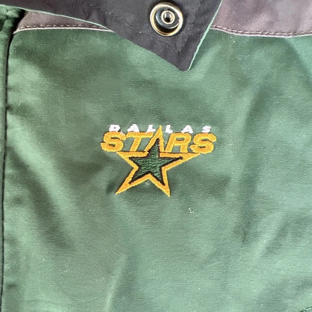 VTG CCM Dallas Stars NHL Center Ice Winter Puffer Coat Green Gray Youth LG
